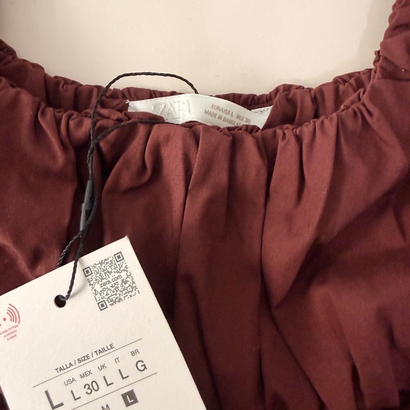 ZARA Chocolate Brown Cotton Corset Style Crop Top | Ruched Strap Bustier Top - Picture 2 of 5